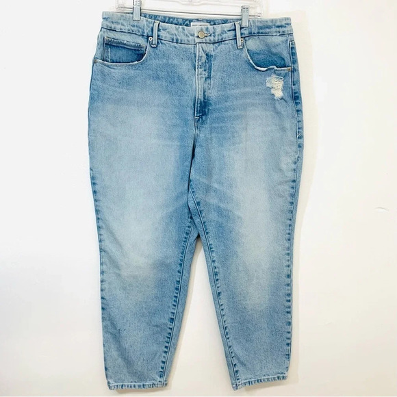 Good American Jeans‎ Woman 15 High Distress Blue Rise Light Wash Tapered Ankle - Picture 1 of 13